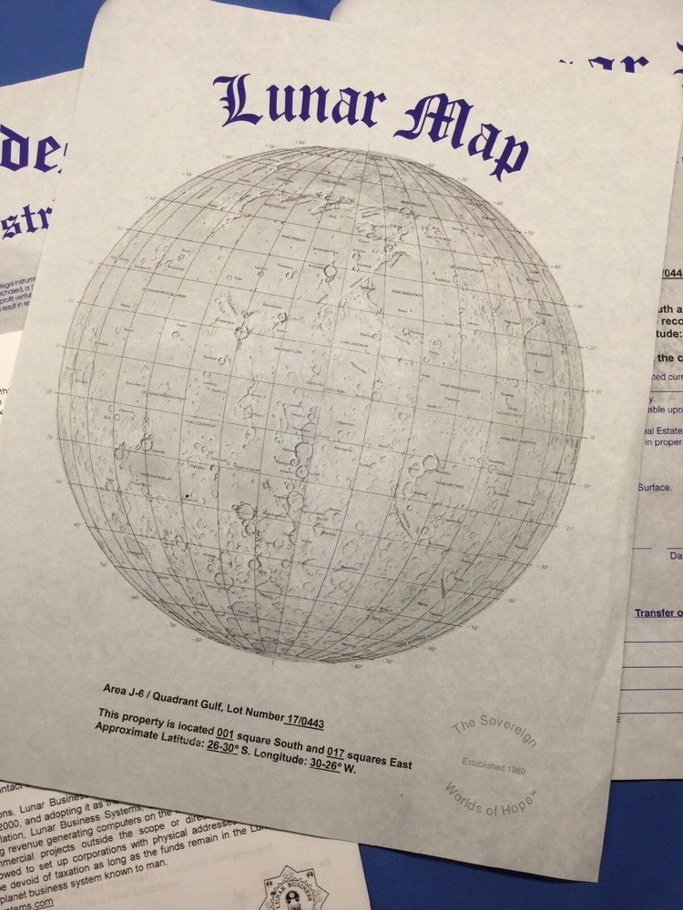 Original Signed Dated Lunar Deed Document Property Map And Codes 2008