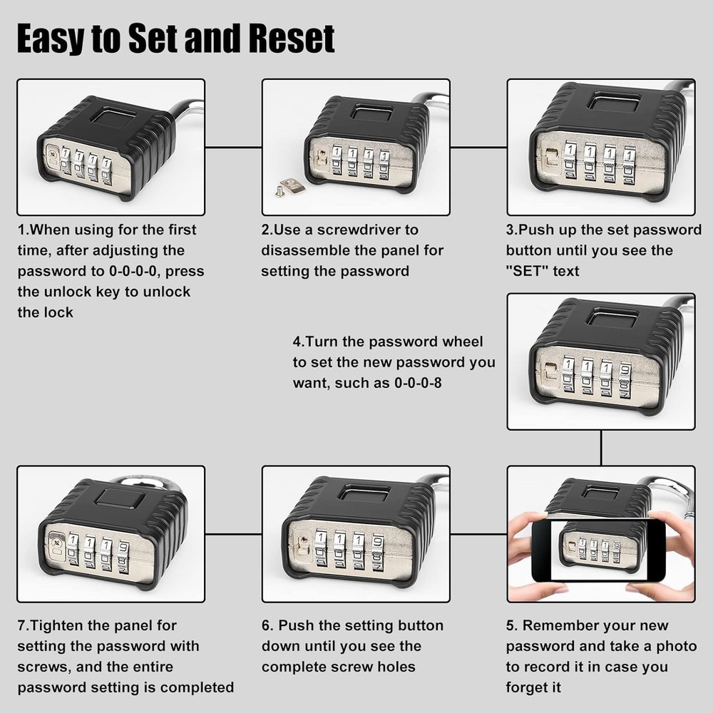 Heavy Duty Combination Padlock, Large Outdoor Padlock [One-Touch Unlocking] H...