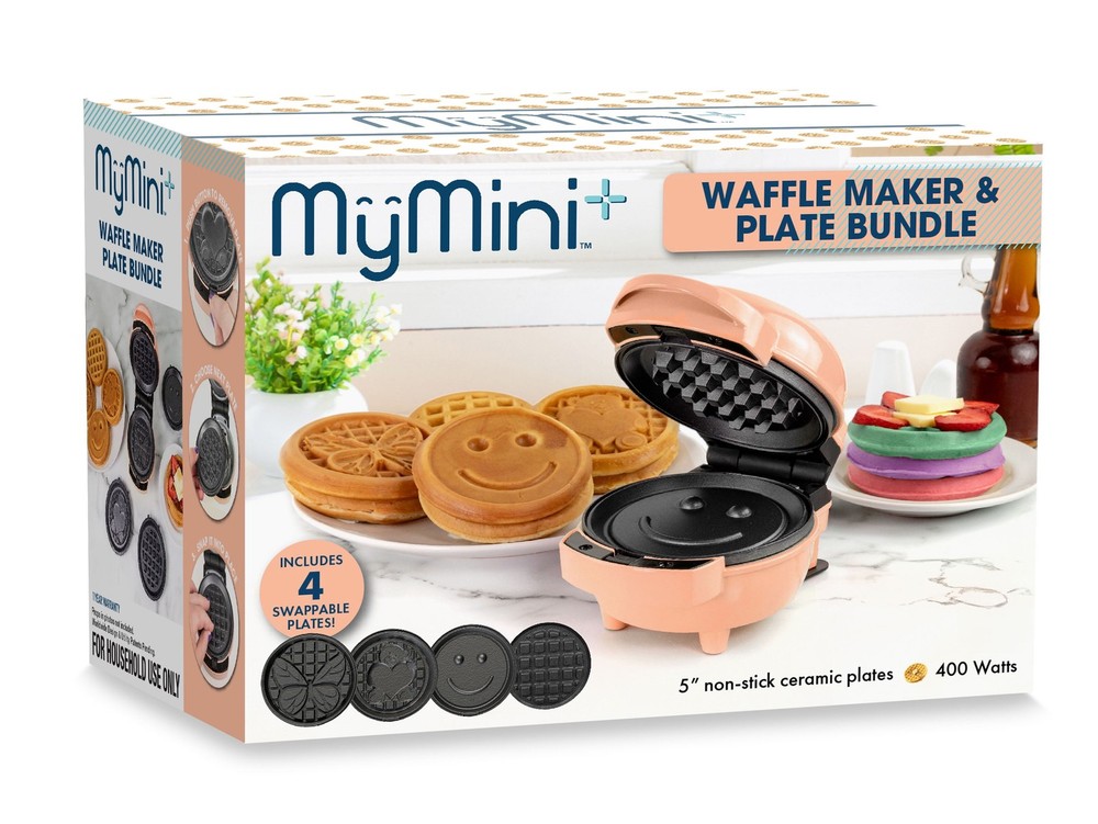 MyMini 5 Plate Waffle Maker Bundle, 400 Watts, Peach