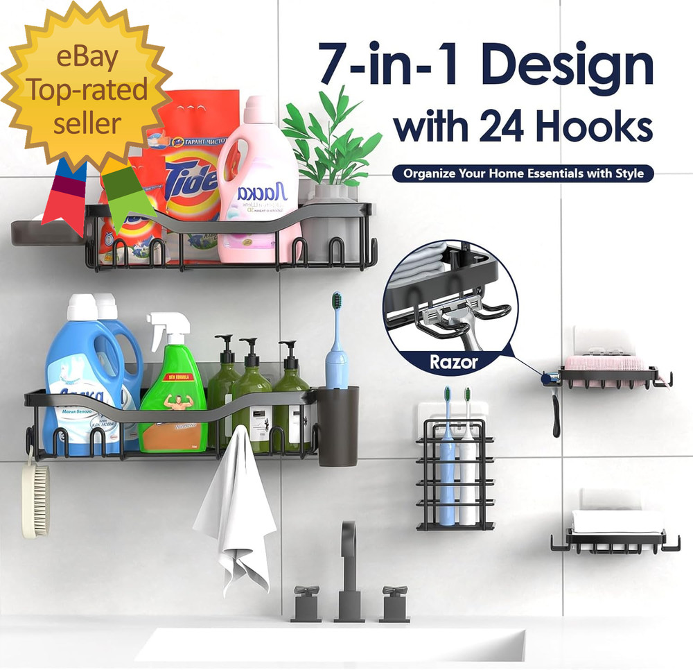 Shower Caddy Adhesive Shower Organizer 7-Pack, Rustproof Stainless Steel Bathroo