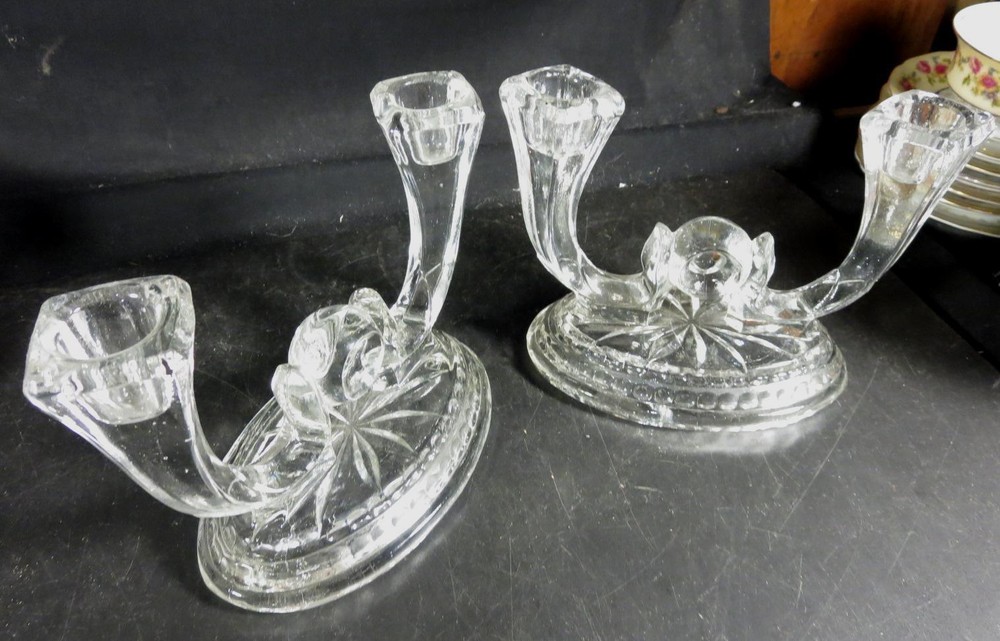 Elegant Pair of 2-Lite Glass Candle Holders Unknown