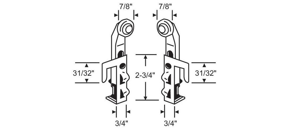 Brixwell 3-116A By-Pass Adjustable Top Roller Left And Right Pair Gray