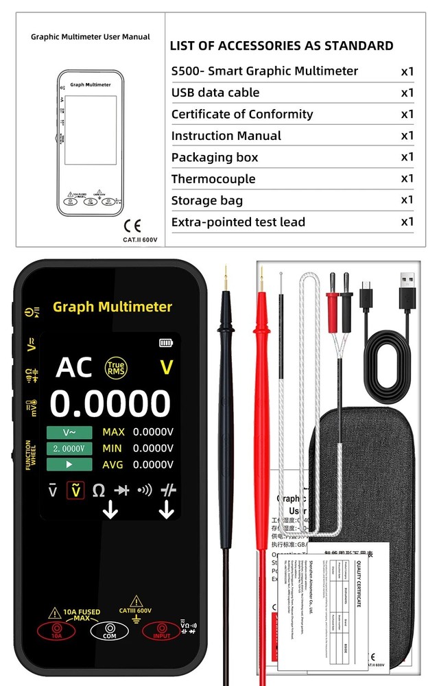 BESIDE S500 Digital Multimeter 20000 Count AC/DC Voltage ﻿TRMS Waveform Recorder