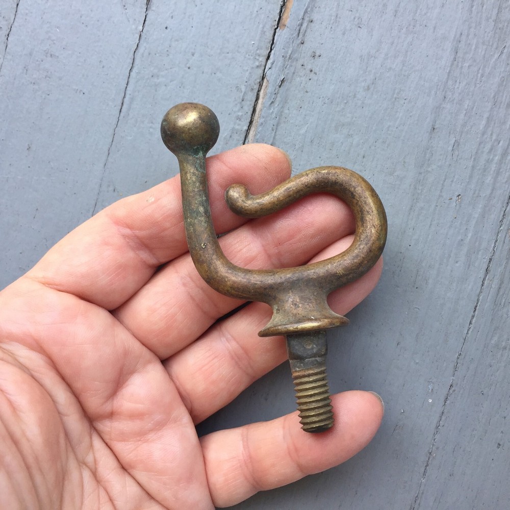 Architectural Salvage Hardware Solid Brass Hook 2.5" x 2" +Bolt 1"x 3/8" Antique