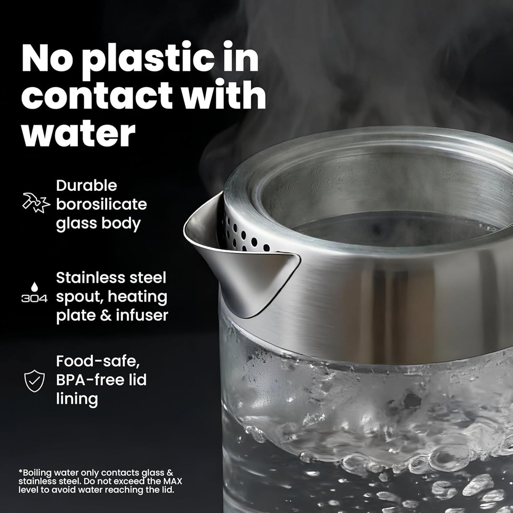 Electric Tea Kettle with Infuser for Loose Leaf, No Plastic in Contact with Wate