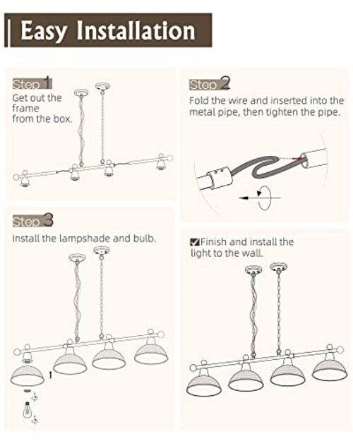 4-Light Pool Table Lights for 7ft/8ft Table, 48" Modern Billiard Llight Black