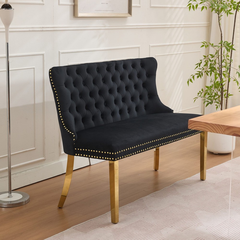 Velvet Double Dining Loveseat Bench, Kitchen & Dining Seating, 2-Seat Tufted B