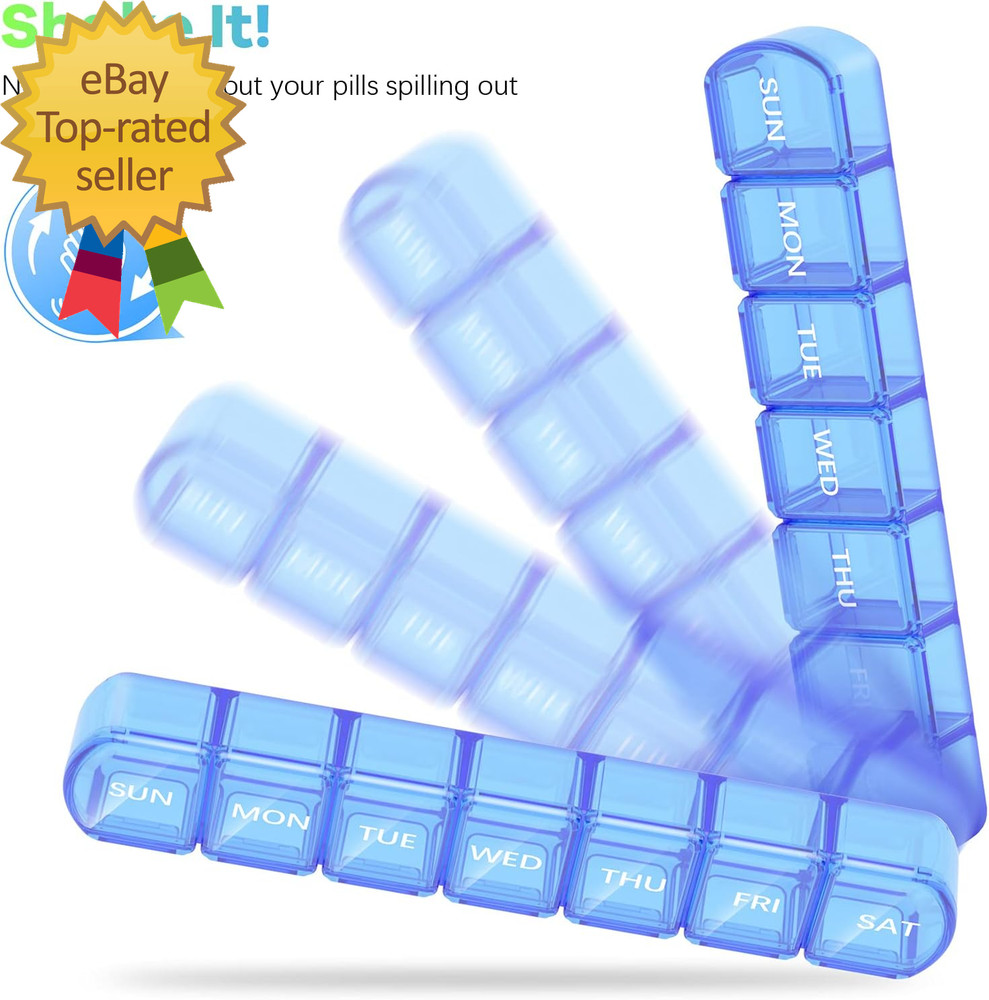 Extra Large Pill Organizer 2 Pack XL Pill Box 7 Day Weekly Pill Case