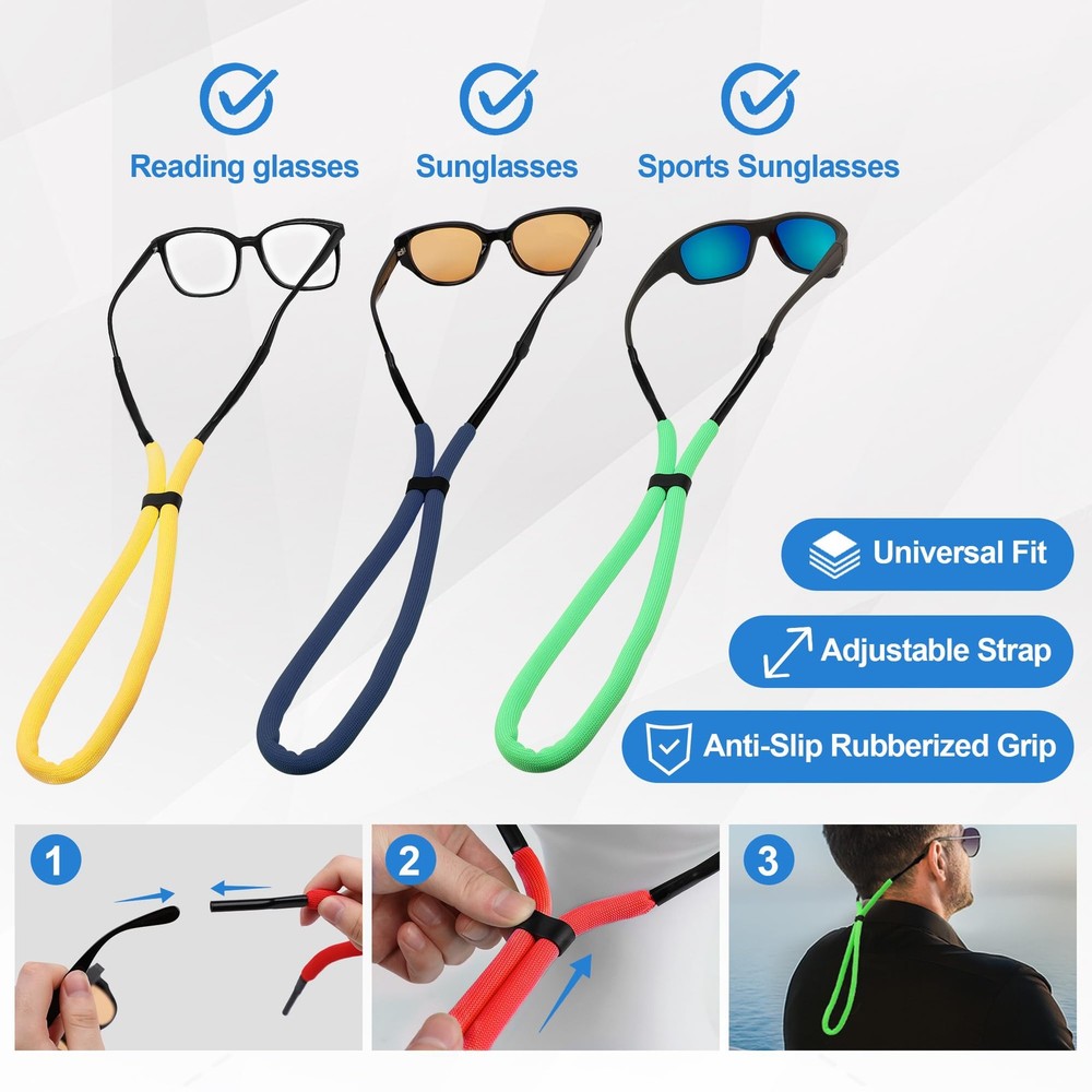 Floating Sunglasses Straps 6 Pack – Adjustable Buoyant Eyewear Retainer with ...
