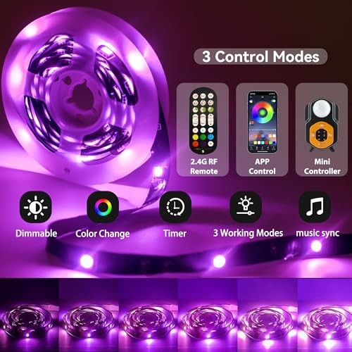 Motion Sensor LED Light Strip Under Bed Lights, RGB 3 Mode Motion 19.68ft