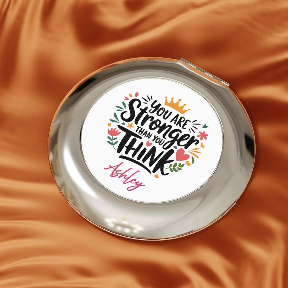 Personalized Inspirational Compact Mirror Custom Name You Are Stronger Gift