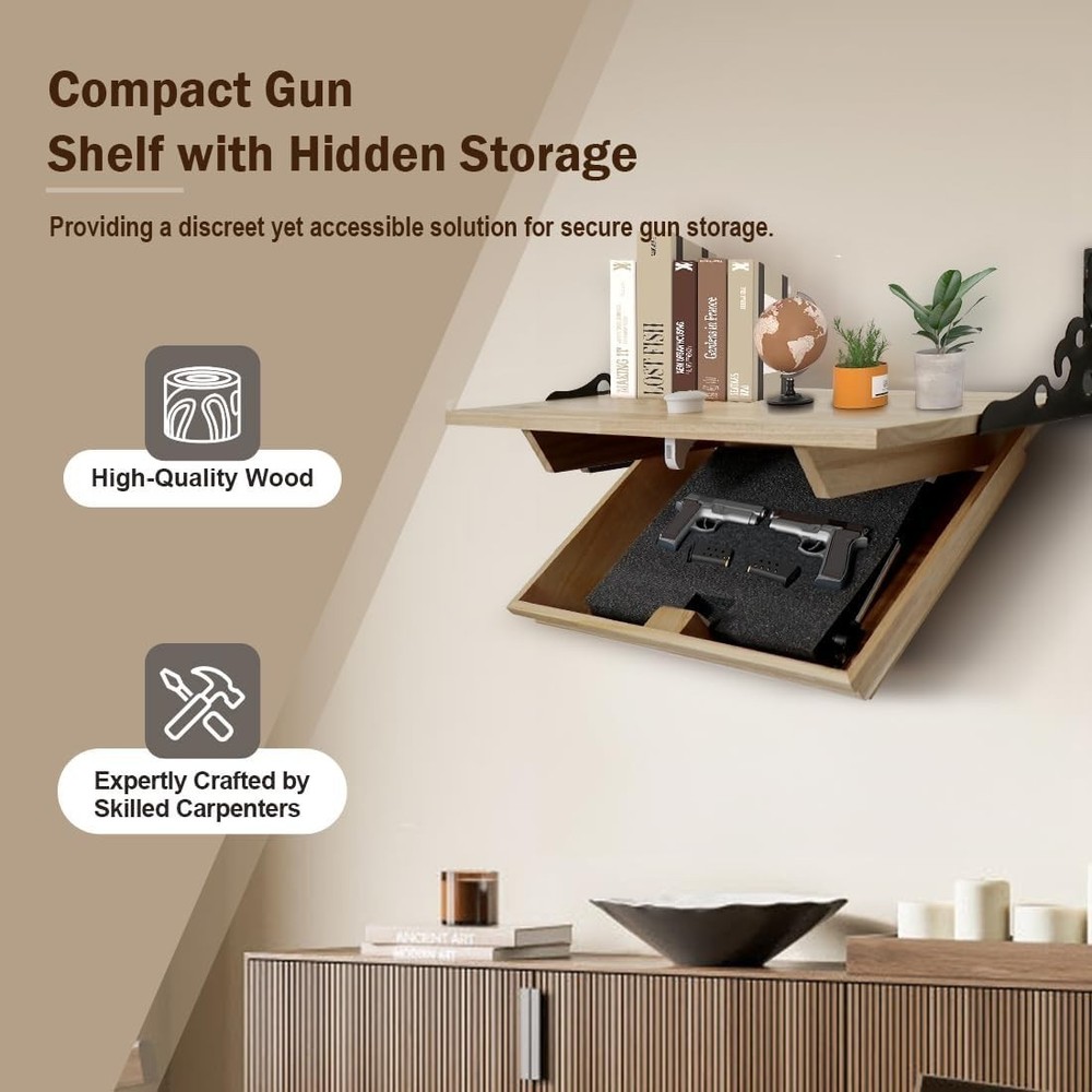 Hidden Shelf for Gun, Wall Mounted Hidden Gun Storage Shelf with Lock, Solid ...
