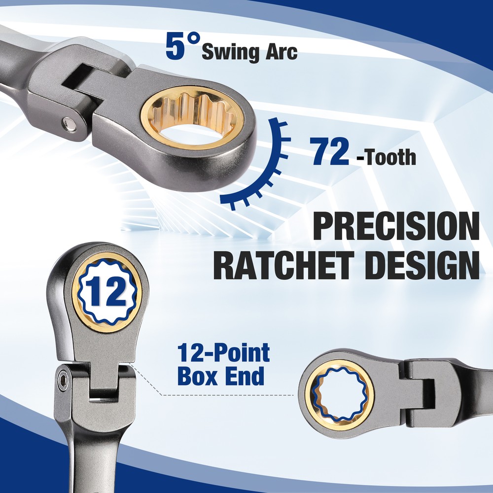 WORKPRO 22-Piece Flex-Head Ratcheting Wrench Set Organizer Box Nickel Plating