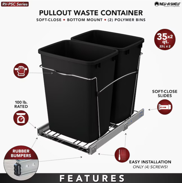 Chrome Soft Close Pull-out Pull-out trash can