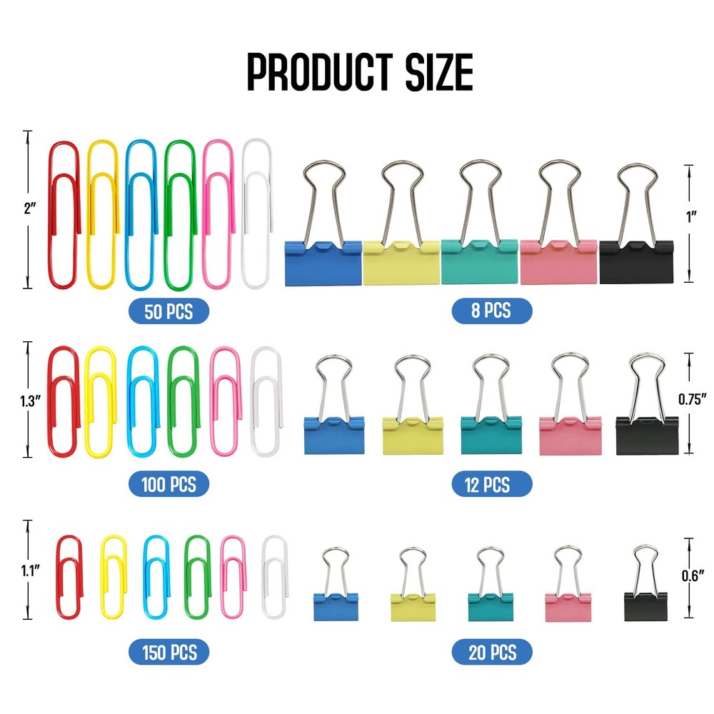 Paper Clips Binder Clips, 340PCS Assorted Size 2 inches, [Various]
