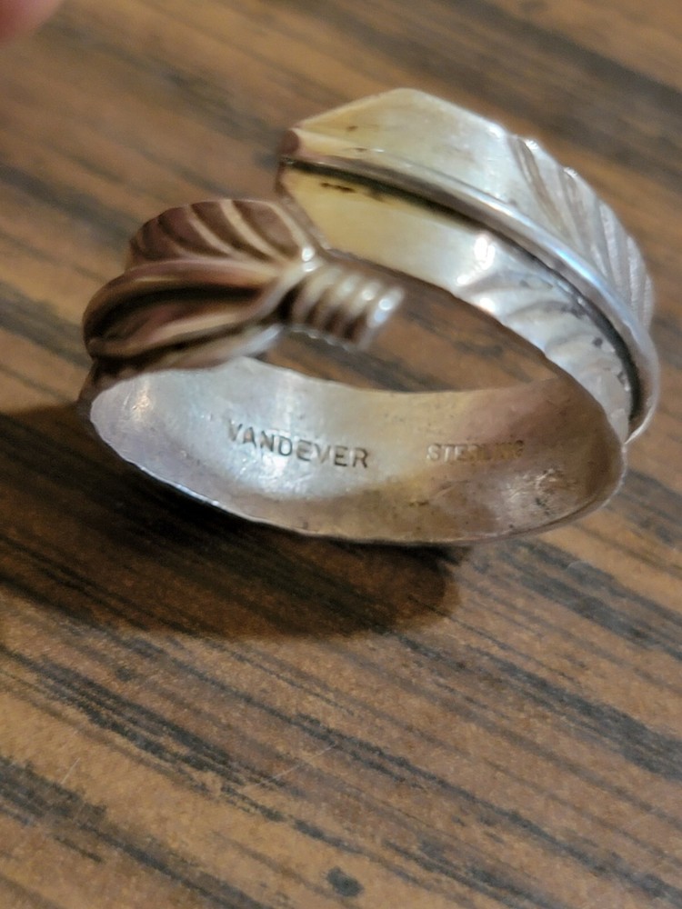 vandever Sterling Silver Adjustable Feather Open Thumb Ring