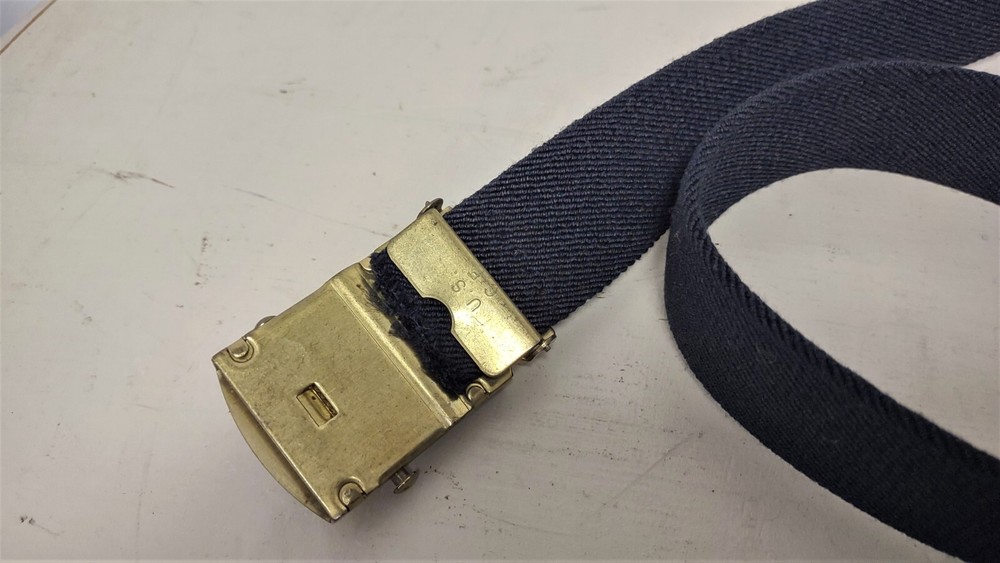 Army Belt: Black Elastic With Brass Buckle & Tip - Marked U.S.C.E.