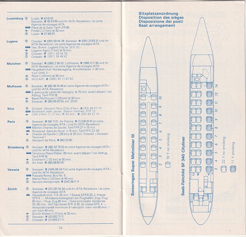 Crossair timetable 1987/03/29