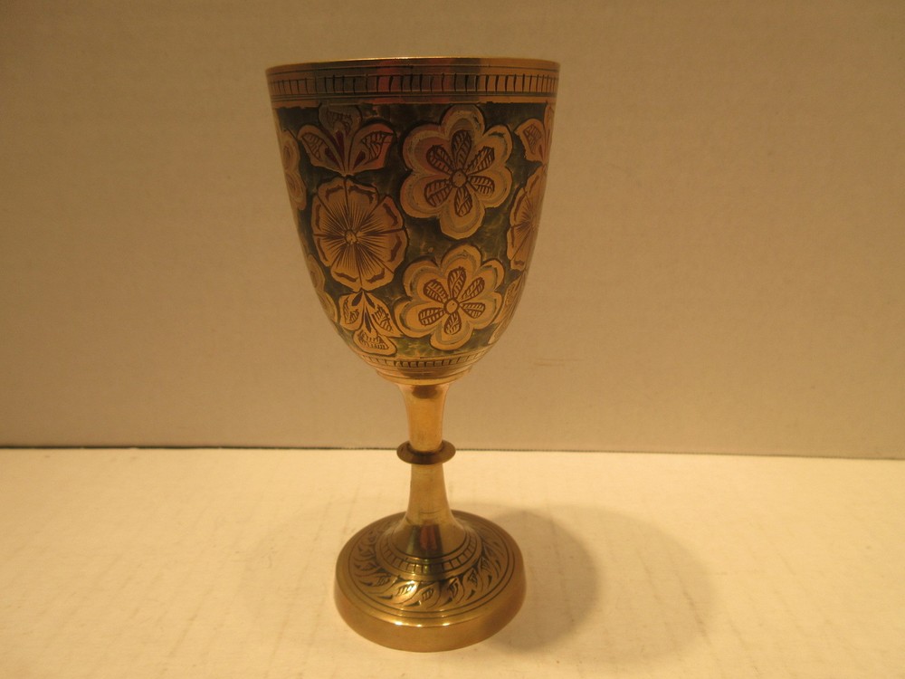 Brass Enameled Wind Cup Goblet Flower Background