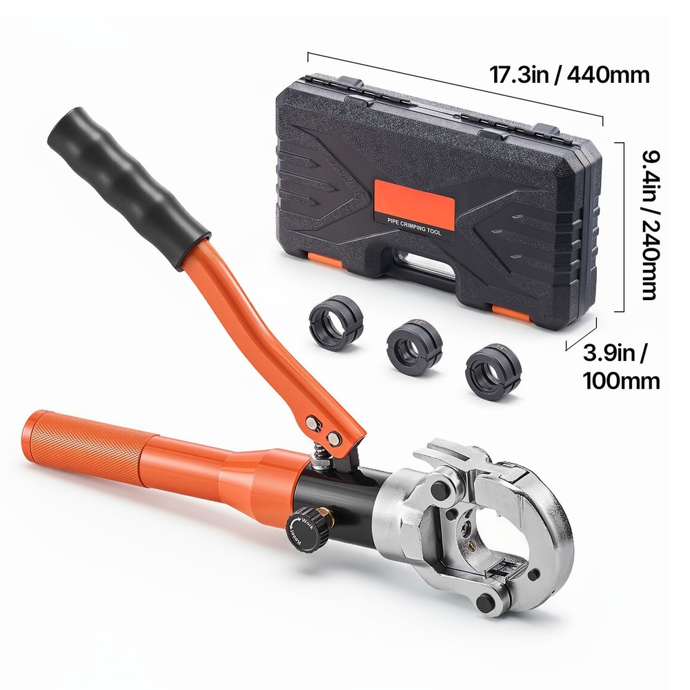Uimoso Hydraulic Copper Pipe Crimping Tool with 1/2", 3/4", 1" Jaws