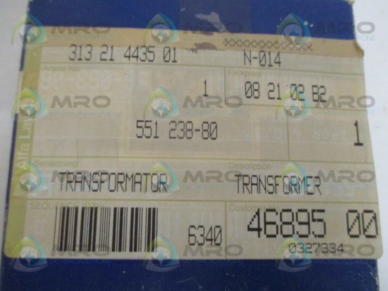 ALFA LAVAL 551238-80 TRANSFORMER NSMP