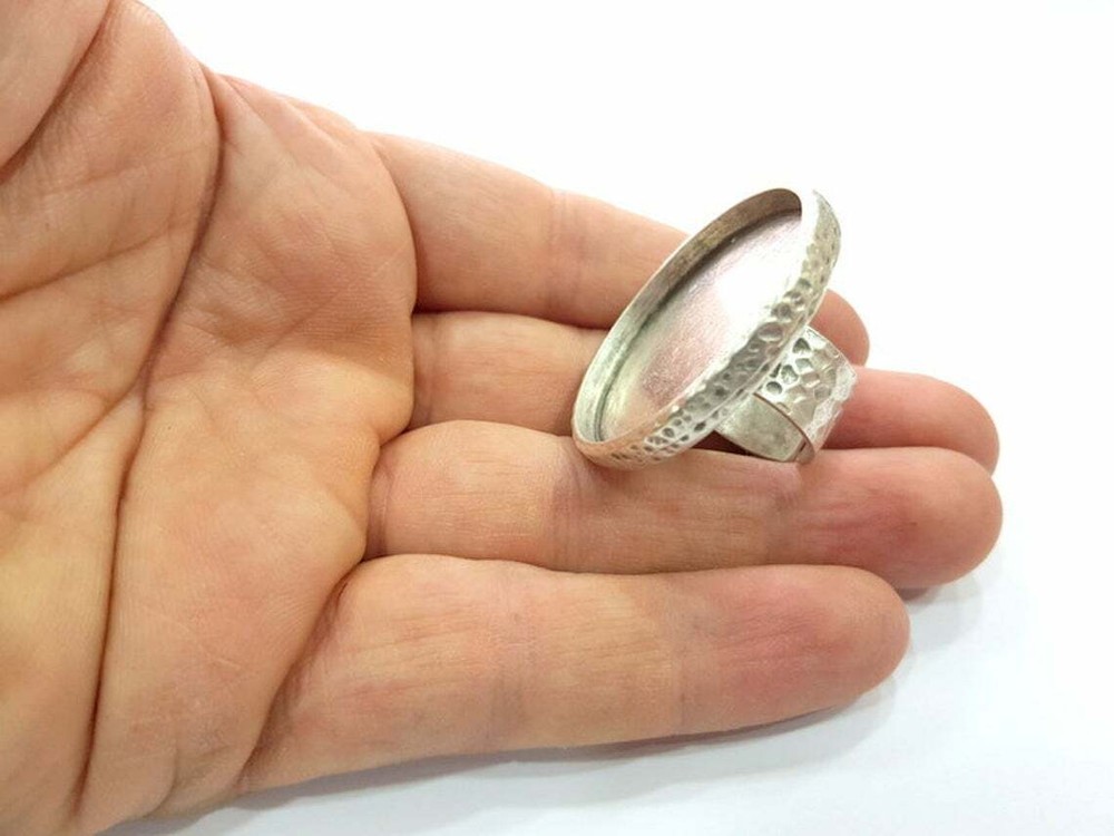 Ring Blank Setting Hammered Base Bezel inlay Ring Backs Glass (35mm) G16044
