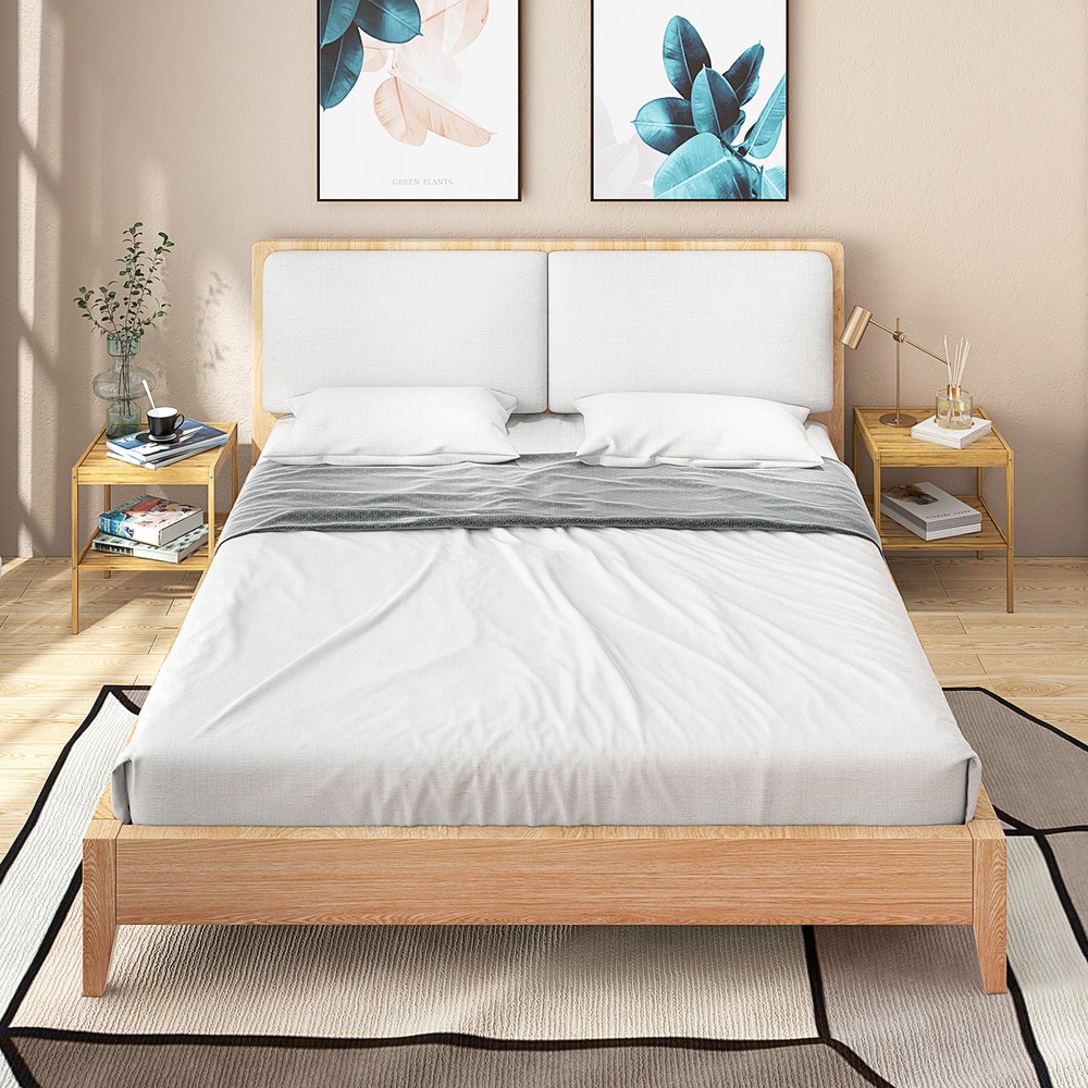 2 PCS 2-Tier Bamboo Nightstand Side Table Small Accent Table End Table Natural