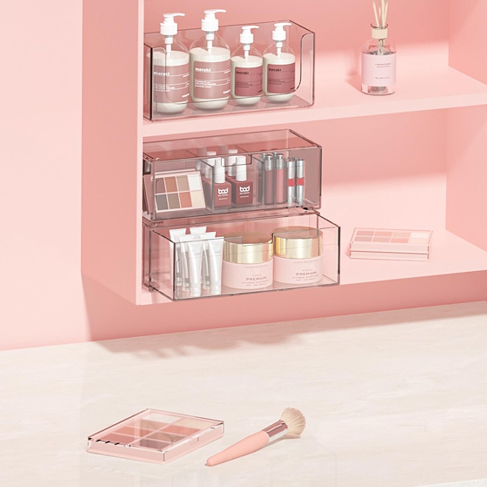 Bathroom Drawer Organizer Stackable Storage Drawers Clear Plastic Storage Bin...