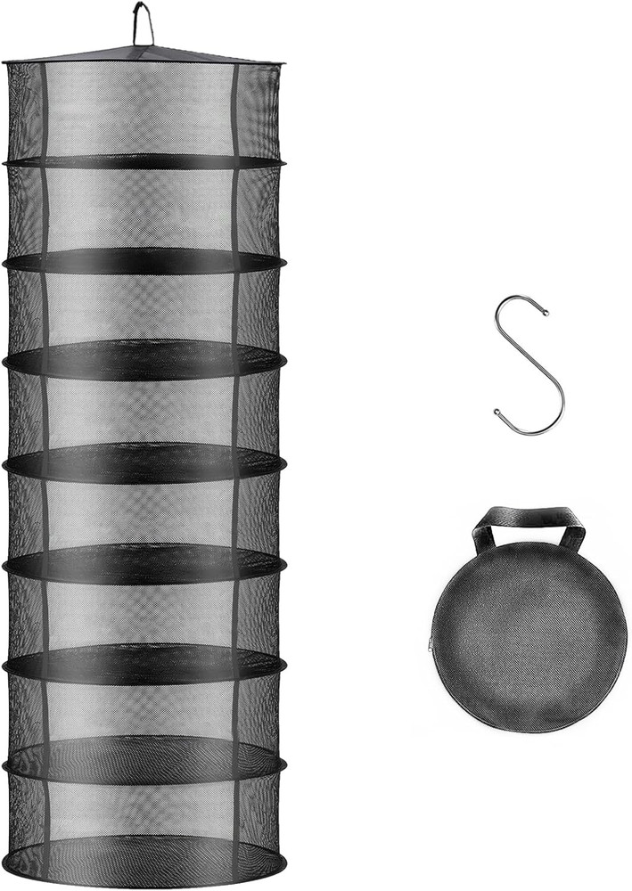 Layer 2ft Herb Drying Rack Net Mesh with Green Zippers Hydroponics,Bonus Hook Dr