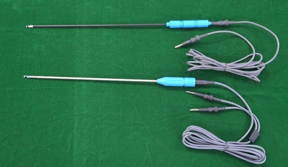 2pc Laparoscopic Bipolar/Monopolar L-Hook 5mmx330mm & Cable Reusable Instruments