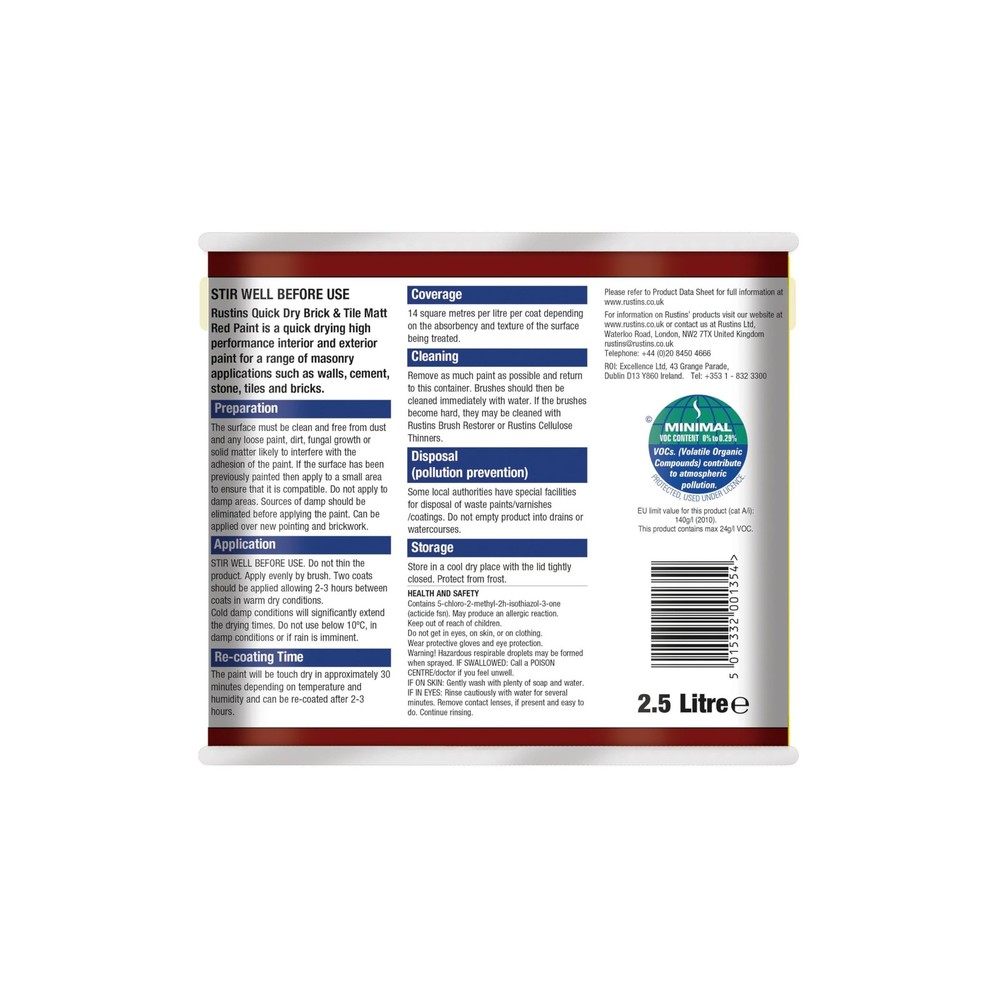 Rustins BRITW2500 Quick Dry Brick & Tile Repair Compound 2.5L
