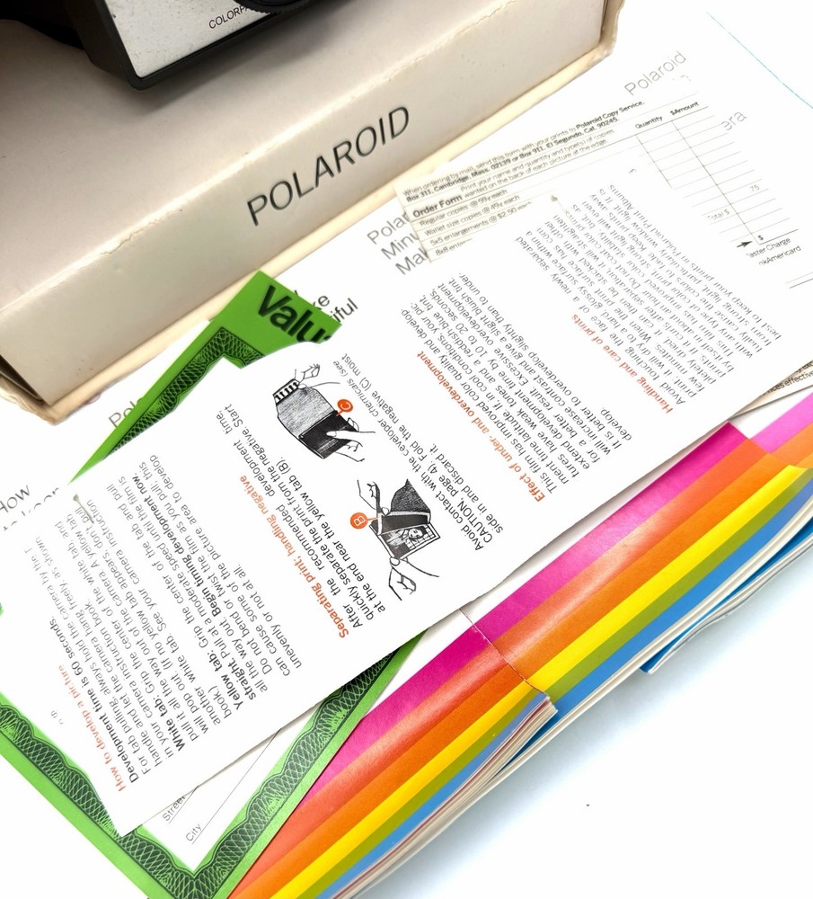 POLAROID MINUTE MAKER LAND CAMERA WITH FLASH CUBE, MANUALS & PARTIAL BOX