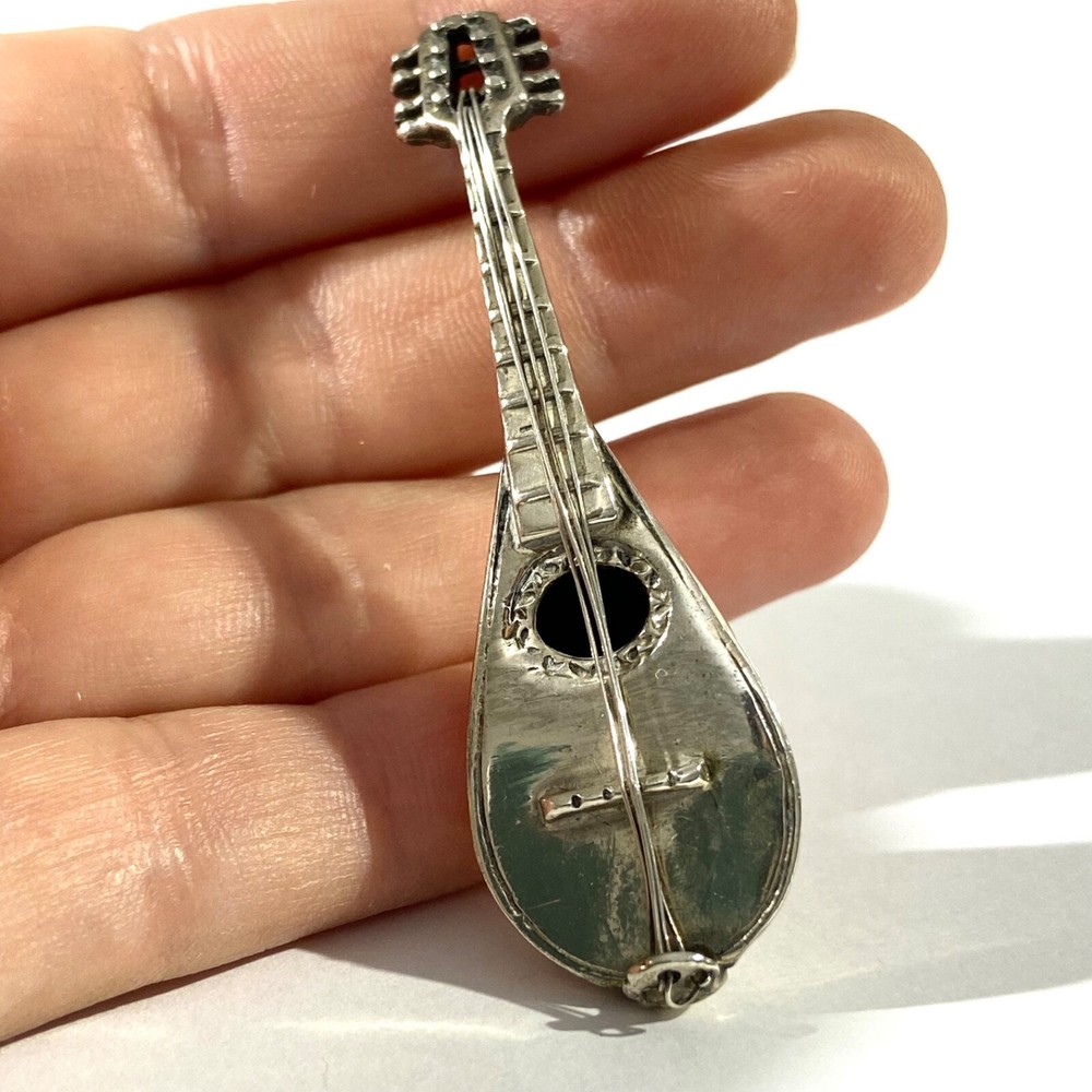 vintage solid silver mandolin miniature ,  hallmarked italian figurine