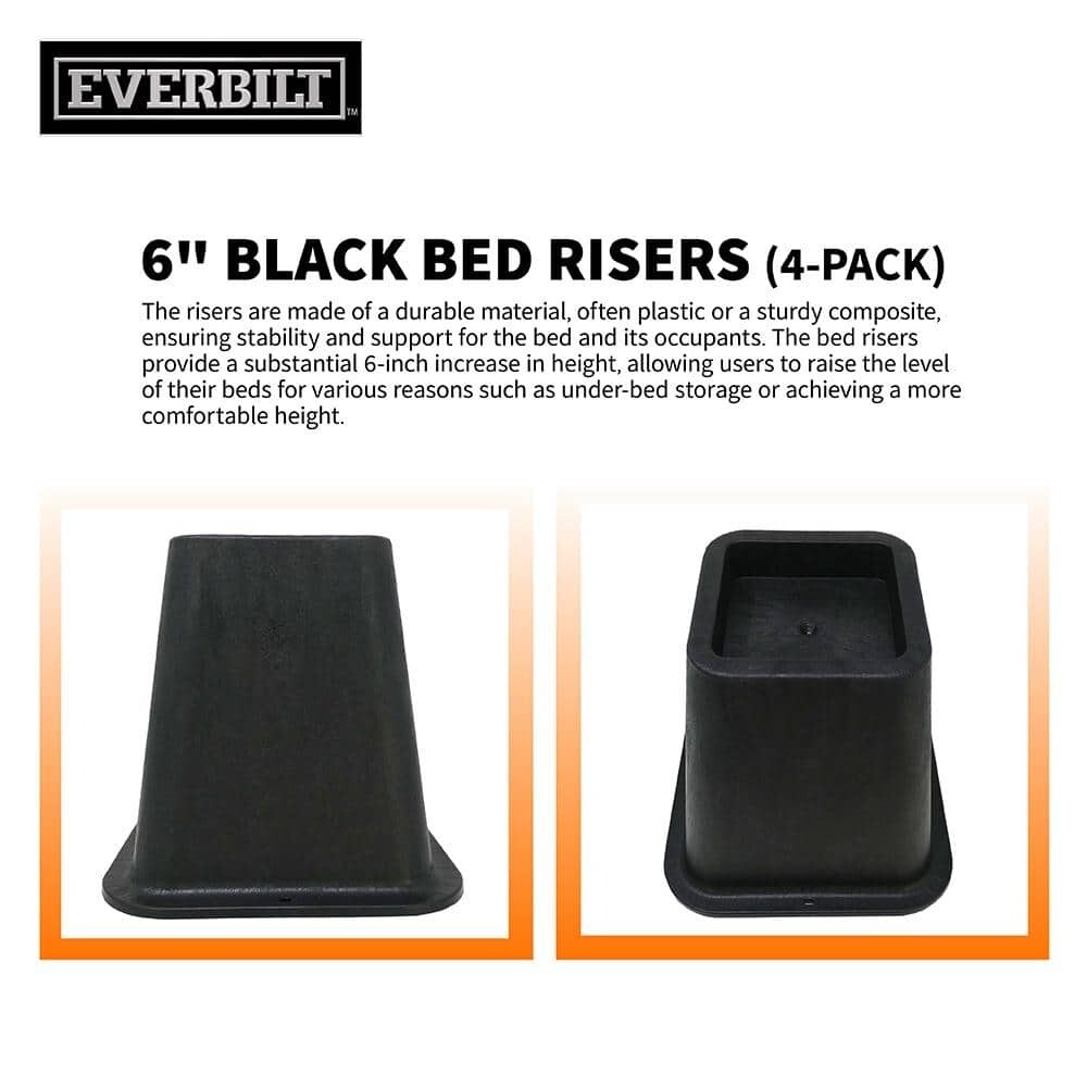 6 Inch Bed Risers 4-Pack Durable Heavy Duty Construction Ensures Black New