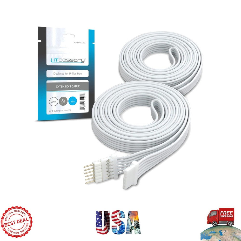 2-Pack Philips Hue 3.3ft Extension Cable - Micro 6-PIN Indoor Lighting Solution