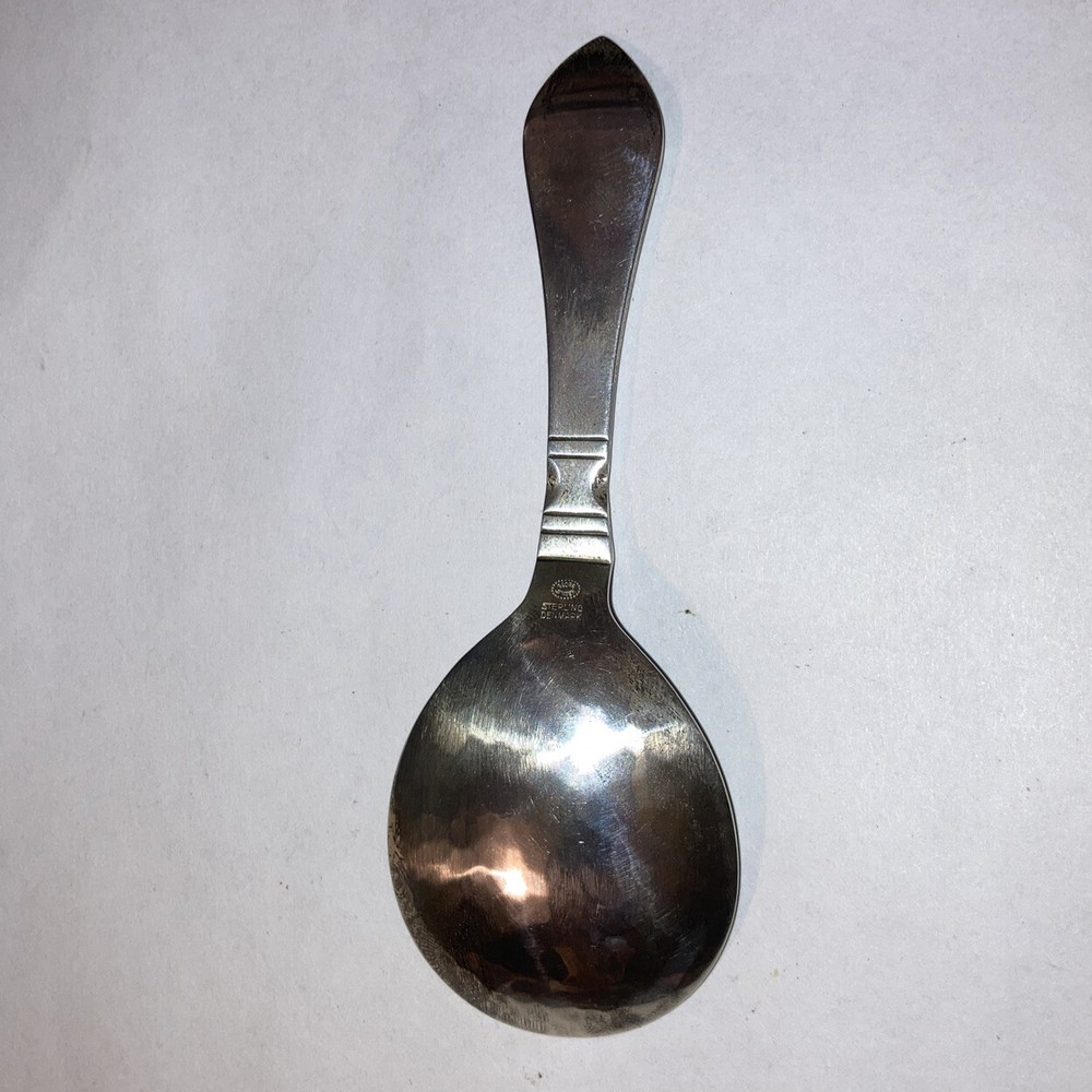Vintage Sterling Silver Georg Jensen Hammered Continental Tea Caddy Sugar Spoon