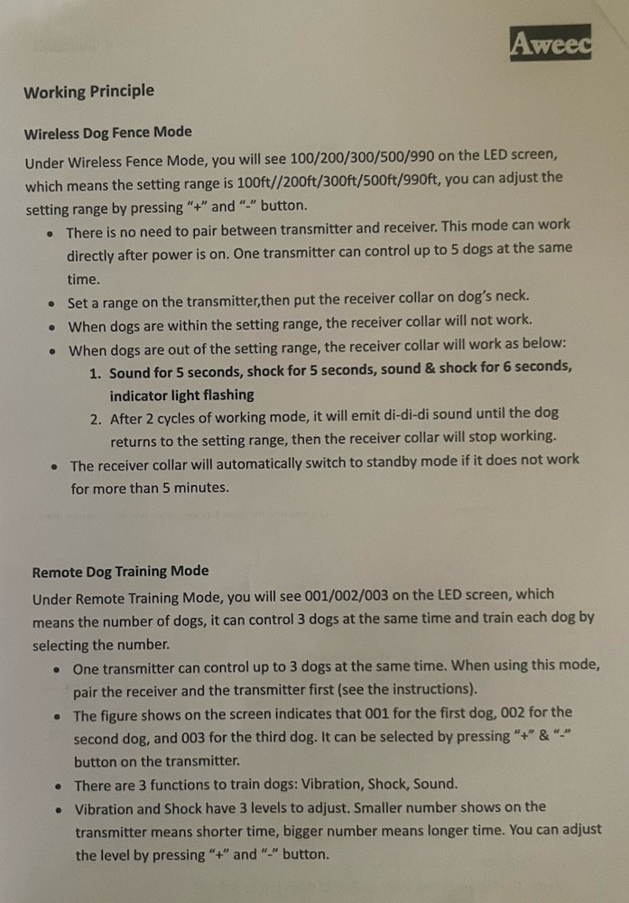 Wireless Dog Fence Remote Training Collar