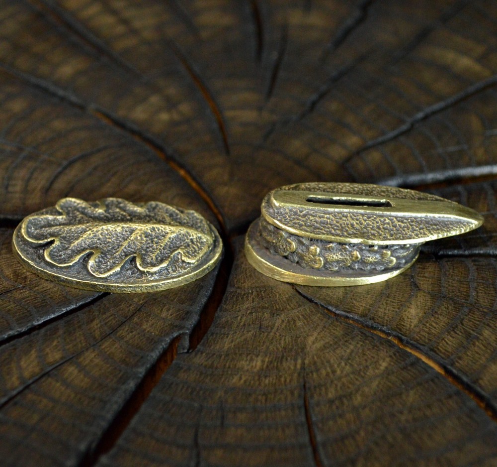 Set OAK Leaf unique solid bronze finger guard bolster & pommel for custom knife