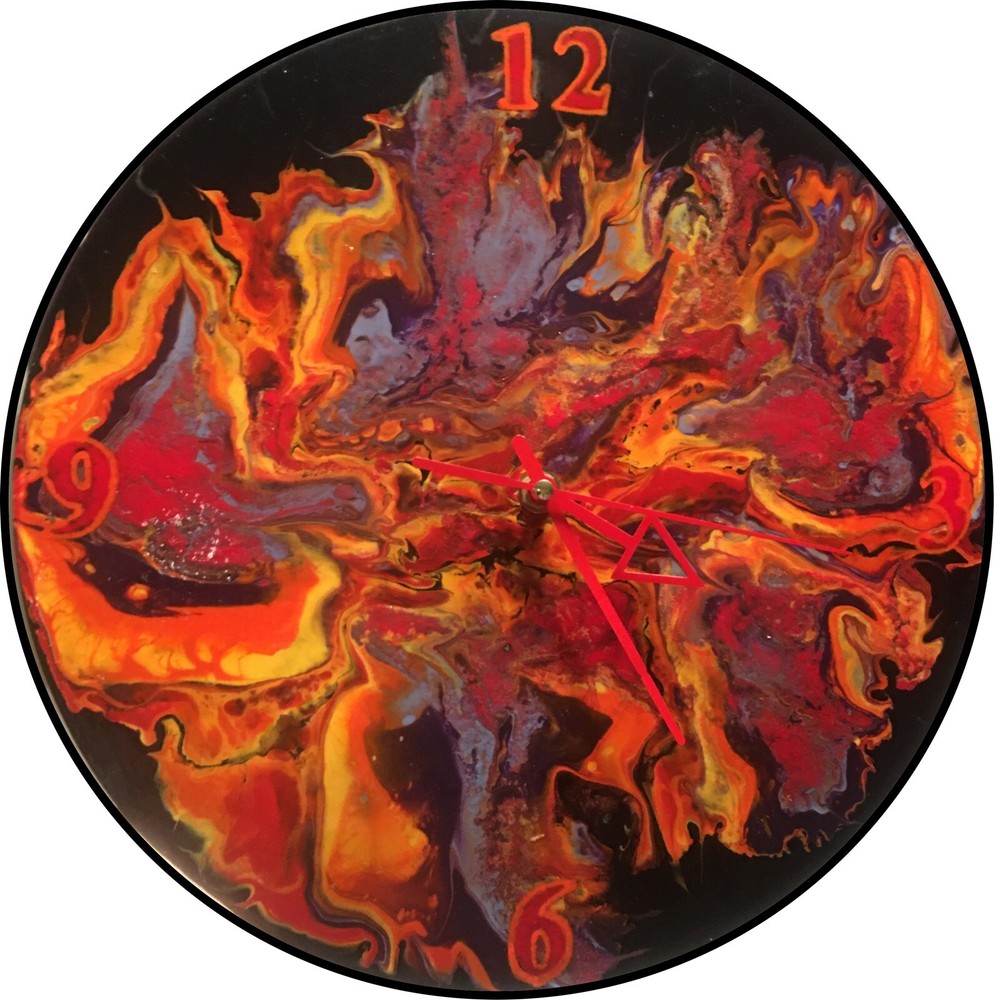 Acrylic Pour Painted Vinyl Record Clock. Handmade.