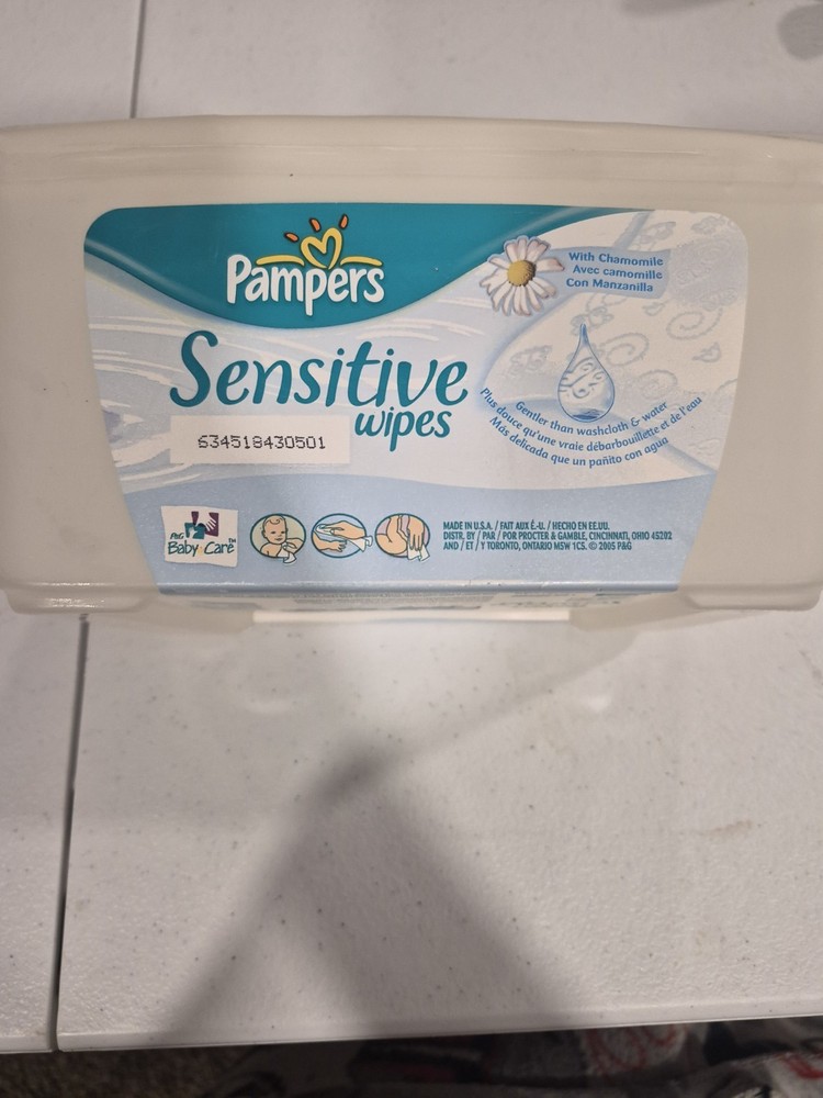 Pampers Sensitive EMPTY Plastic Baby Wipes Container Name Written