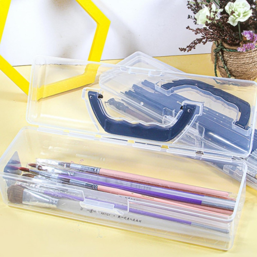 4 Pack Long Plastic Pencil Box, Stackable Trading Playing Card Storage Organi...