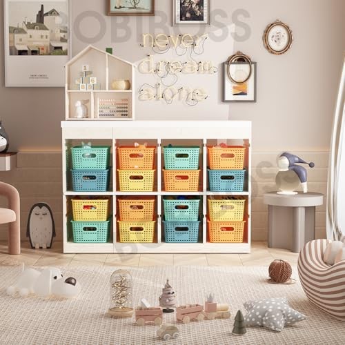 Colorful Plastic Storage Baskets with Lids Stackable Storage 12 Pack Colored