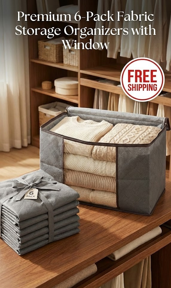 6 Pack Grey Fabric Storage Containers 24"x13" - Underbed Closet Organizer