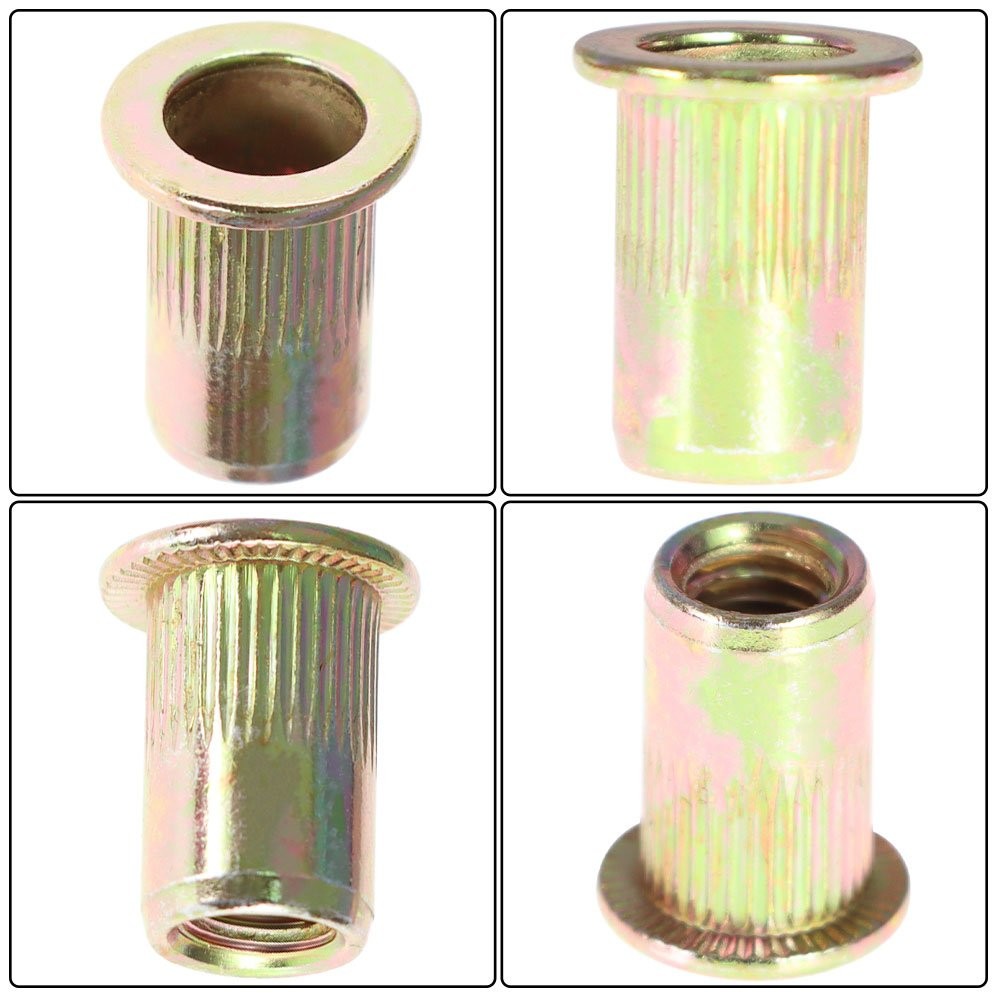 M6 Metric Carbon Steel Rivet Nut Flat Head Threaded Insert Nutsert 100 Pack