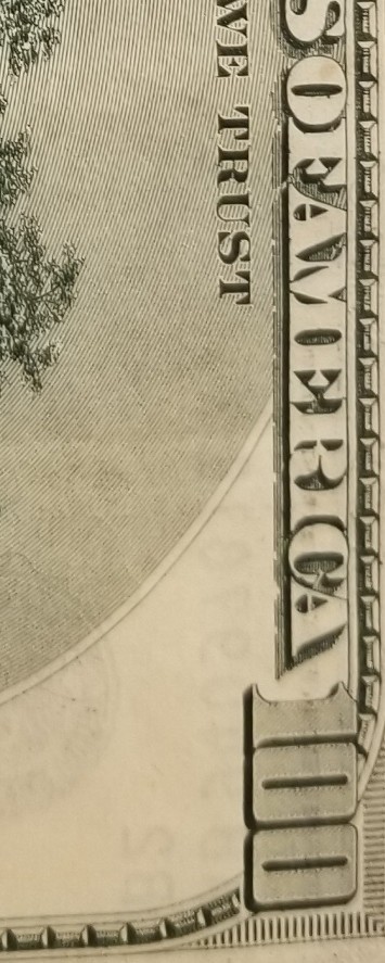 Serial # Saturation, Overink, Bleed Through Error On Reverse Side $100 Bill 1996