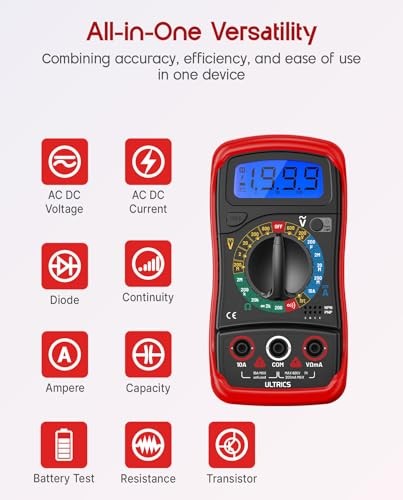 Digital Multimeter, Voltmeter Ammeter Ohmmeter with Test Leads Backlight LCD