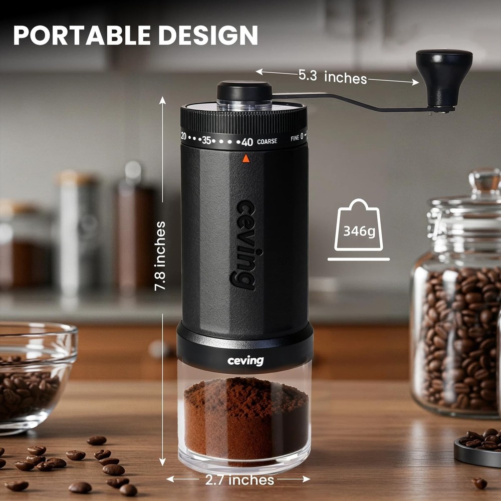 Manual Coffee Grinder 60g Large Capacity Portable Ceramic Burr Adjustable Settin
