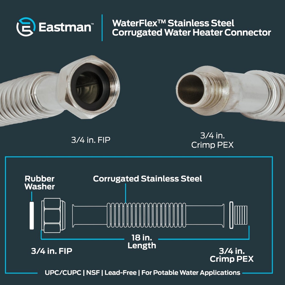 18 Inch WaterFlex Crimp Water Heater Connector, 3/4 Inch FIP x 3/4 Inch Crimp...