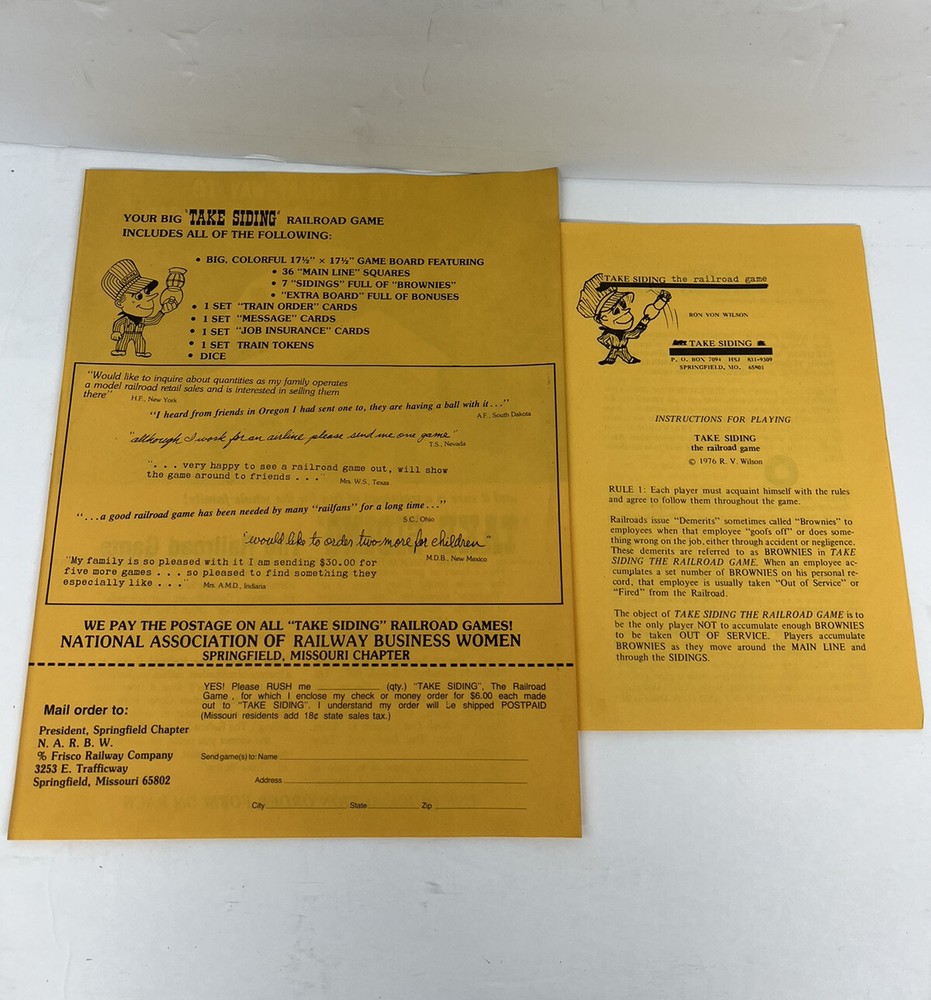 1976 Take Siding The Railroad Board Game - *Box & Instructions Replacement Only*