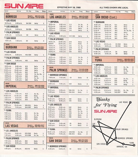 Sun Aire timetable 1980/05/18